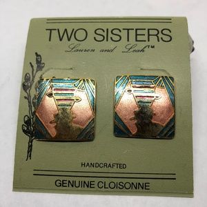 Two Sisters /Vintage Jewelry - Vintage NWT Two Sisters Cloisonne Faces P Earrings Two Sisters /Vintage Jewelry - Vintage NWT Two Sisters Cloisonne Faces P Earrings